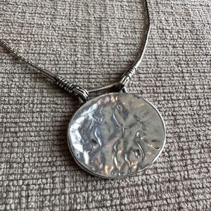 Detailed Sterling Silver Necklace Hammered Disc